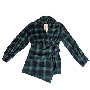 Missguided Brushed Wrap Long Sleeve Green & Black Checkered Playsuit Sz 4 NWT
